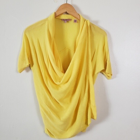 Ted Baker Knit Cardigan 4 Yellow Lightweight Convertible Office Casual Preppy - Picture 1 of 6
